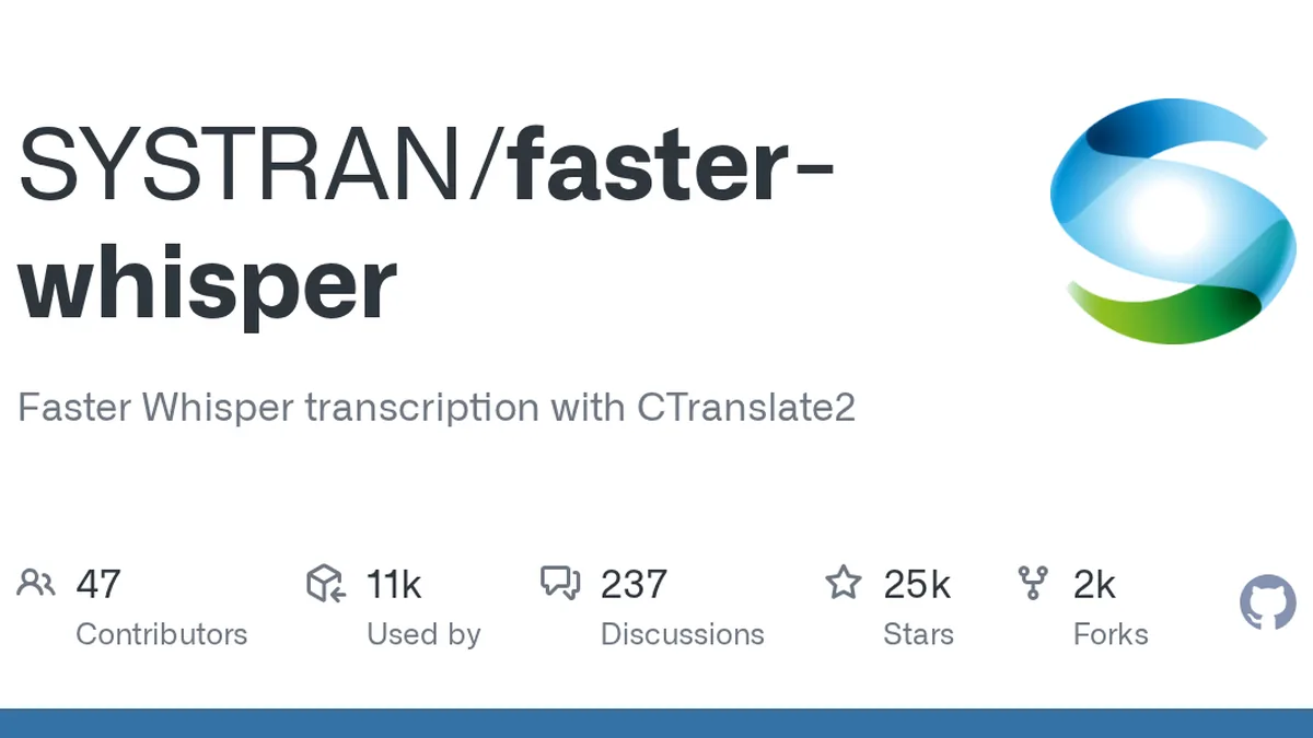 Faster Whisper GitHub project preview and development overview