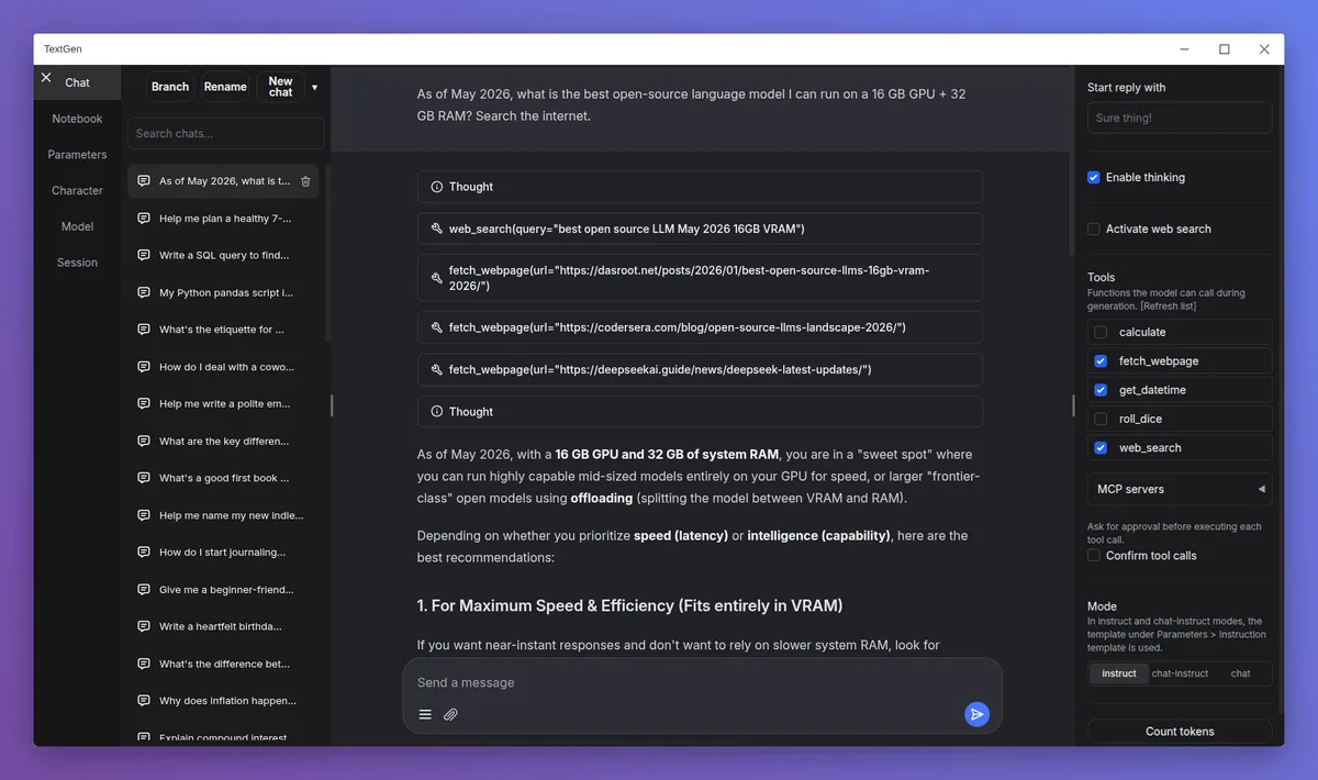 Text Generation WebUI official project interface or overview