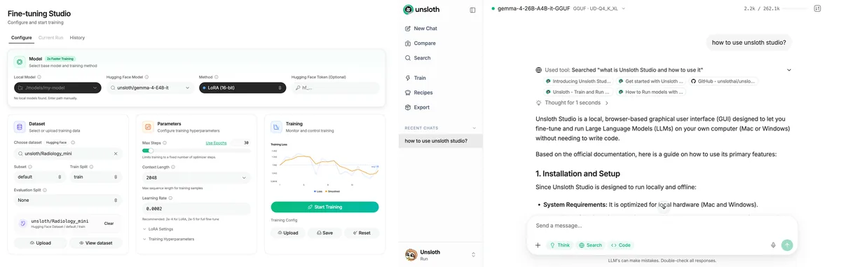 Unsloth Studio training interface